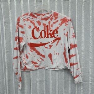 Coke Coca-Cola Tie-Dyed Tee Shirt T-Shirt‎ Red & White Crop Top Size L (11/13)